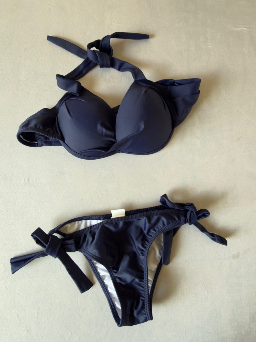 Mananos Navy Halter Bikini with Tie-Side Bottoms